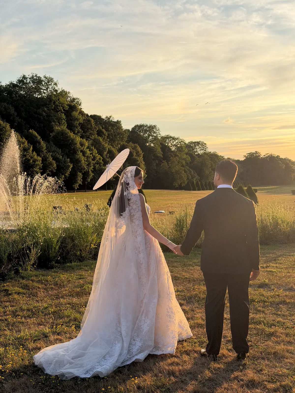 Bridal shoot in the château gardens at sunset
